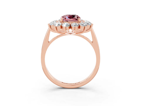 Rose gold Cushion Cut Halo Cluster Diamond Ring with Pave Band and Four-Prong Setting_3