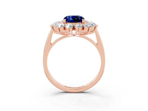 Rose gold Cushion Cut Halo Cluster Diamond Ring with Pave Band and Four-Prong Setting_3