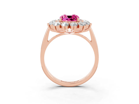 Rose gold Cushion Cut Halo Cluster Diamond Ring with Pave Band and Four-Prong Setting_3