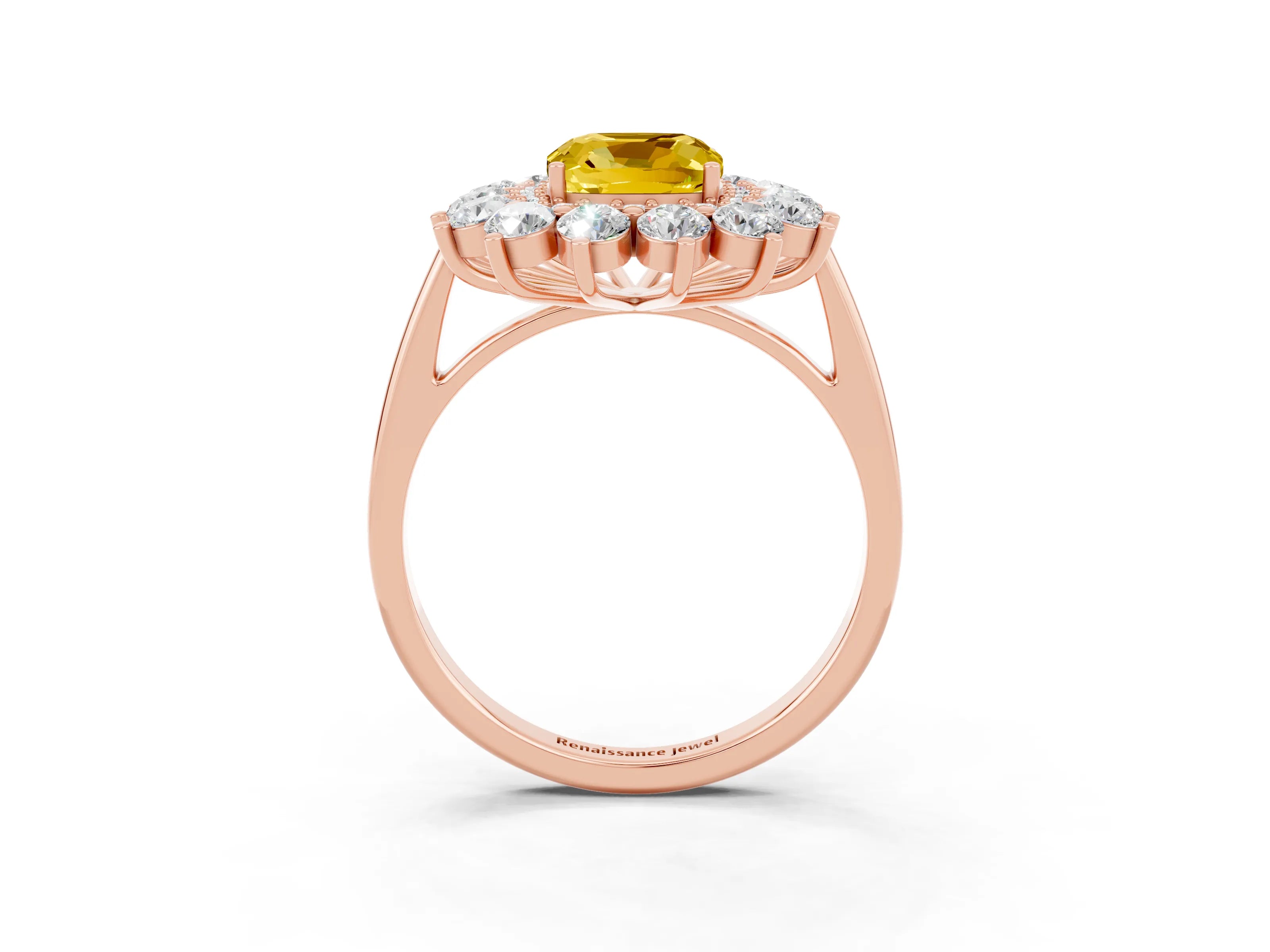Rose gold Cushion Cut Halo Cluster Diamond Ring with Pave Band and Four-Prong Setting_3