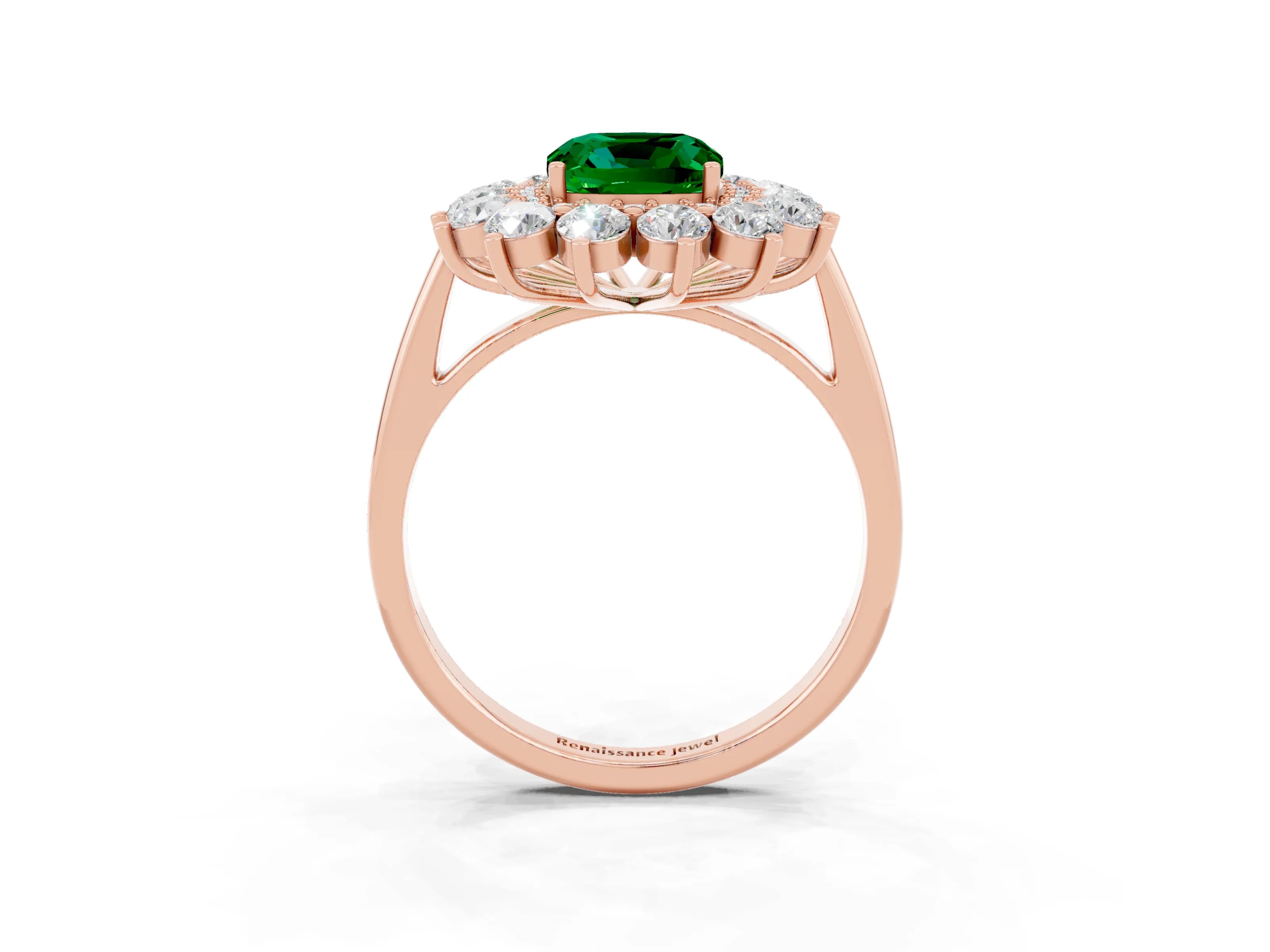 Rose gold Cushion Cut Halo Cluster Diamond Ring with Pave Band and Four-Prong Setting_3