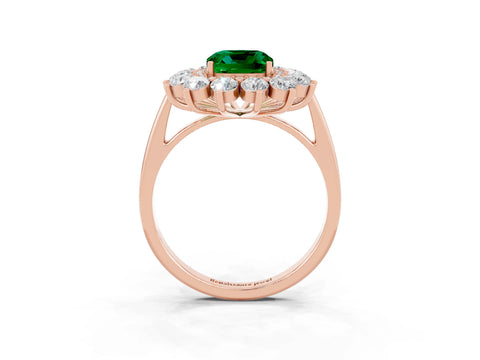 Rose gold Cushion Cut Halo Cluster Diamond Ring with Pave Band and Four-Prong Setting_3