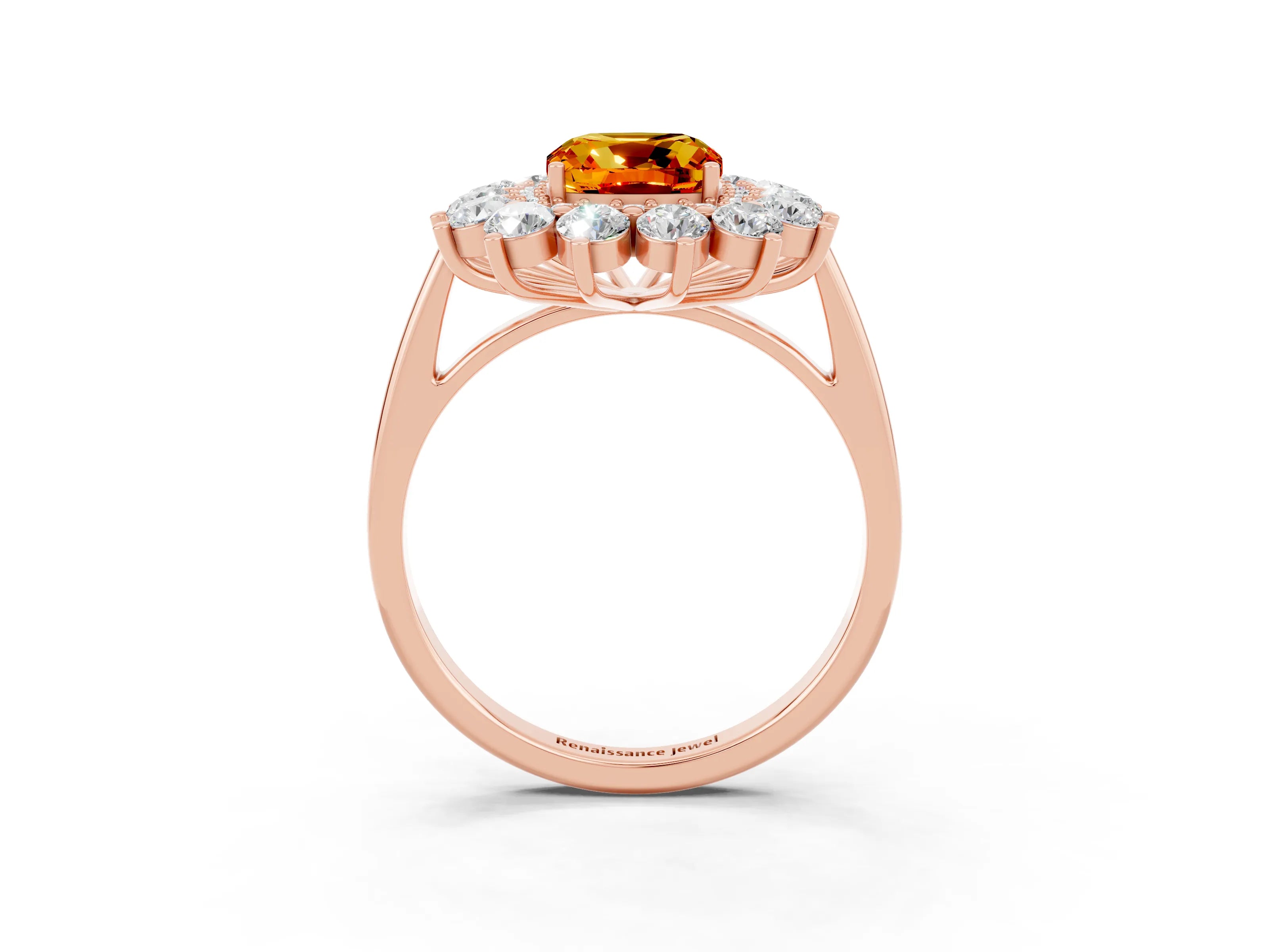 Rose gold Cushion Cut Halo Cluster Diamond Ring with Pave Band and Four-Prong Setting_3
