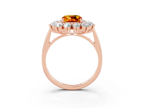 Rose gold Cushion Cut Halo Cluster Diamond Ring with Pave Band and Four-Prong Setting_3