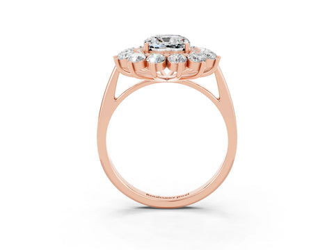 Rose gold Cushion Cut Halo Cluster Diamond Ring with Pave Band and Four-Prong Setting_3