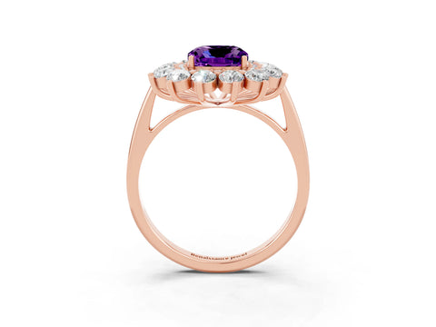 Rose gold Cushion Cut Halo Cluster Diamond Ring with Pave Band and Four-Prong Setting_3