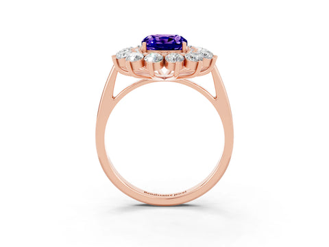 Rose gold Cushion Cut Halo Cluster Diamond Ring with Pave Band and Four-Prong Setting_3