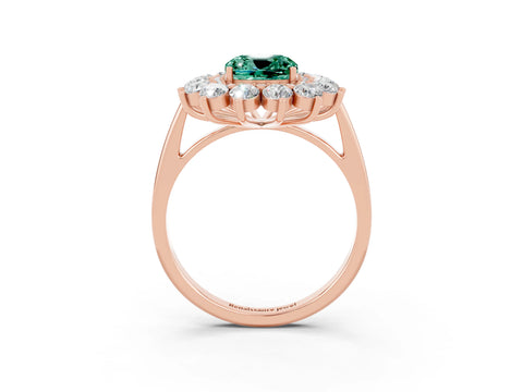 Rose gold Cushion Cut Halo Cluster Diamond Ring with Pave Band and Four-Prong Setting_3