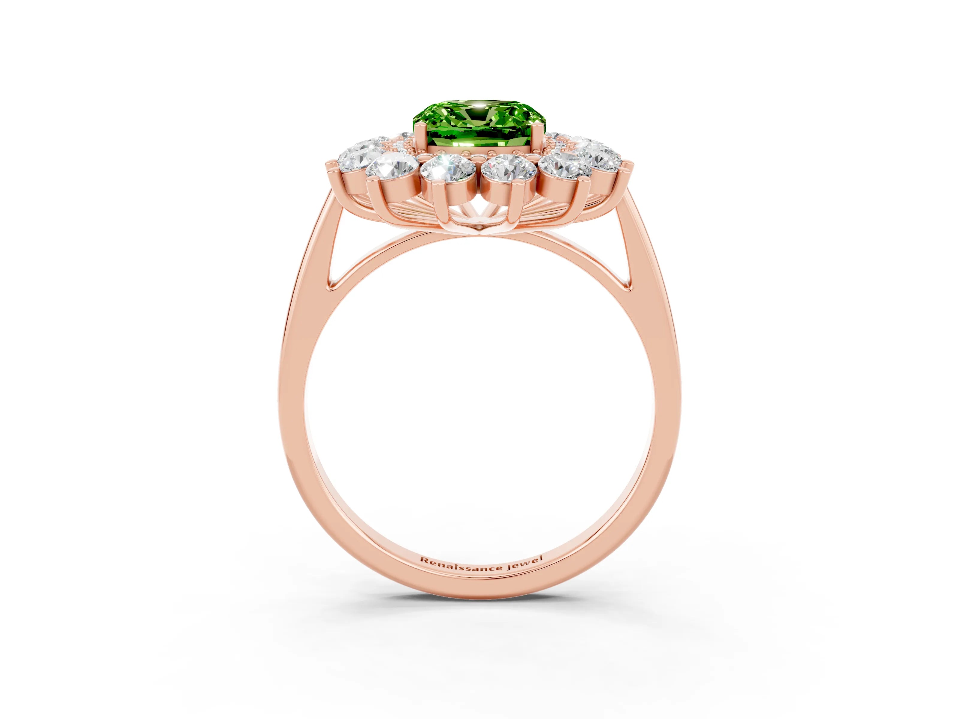 Rose gold Cushion Cut Halo Cluster Diamond Ring with Pave Band and Four-Prong Setting_3
