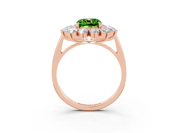 Rose gold Cushion Cut Halo Cluster Diamond Ring with Pave Band and Four-Prong Setting