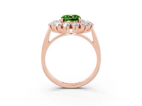 Rose gold Cushion Cut Halo Cluster Diamond Ring with Pave Band and Four-Prong Setting_3