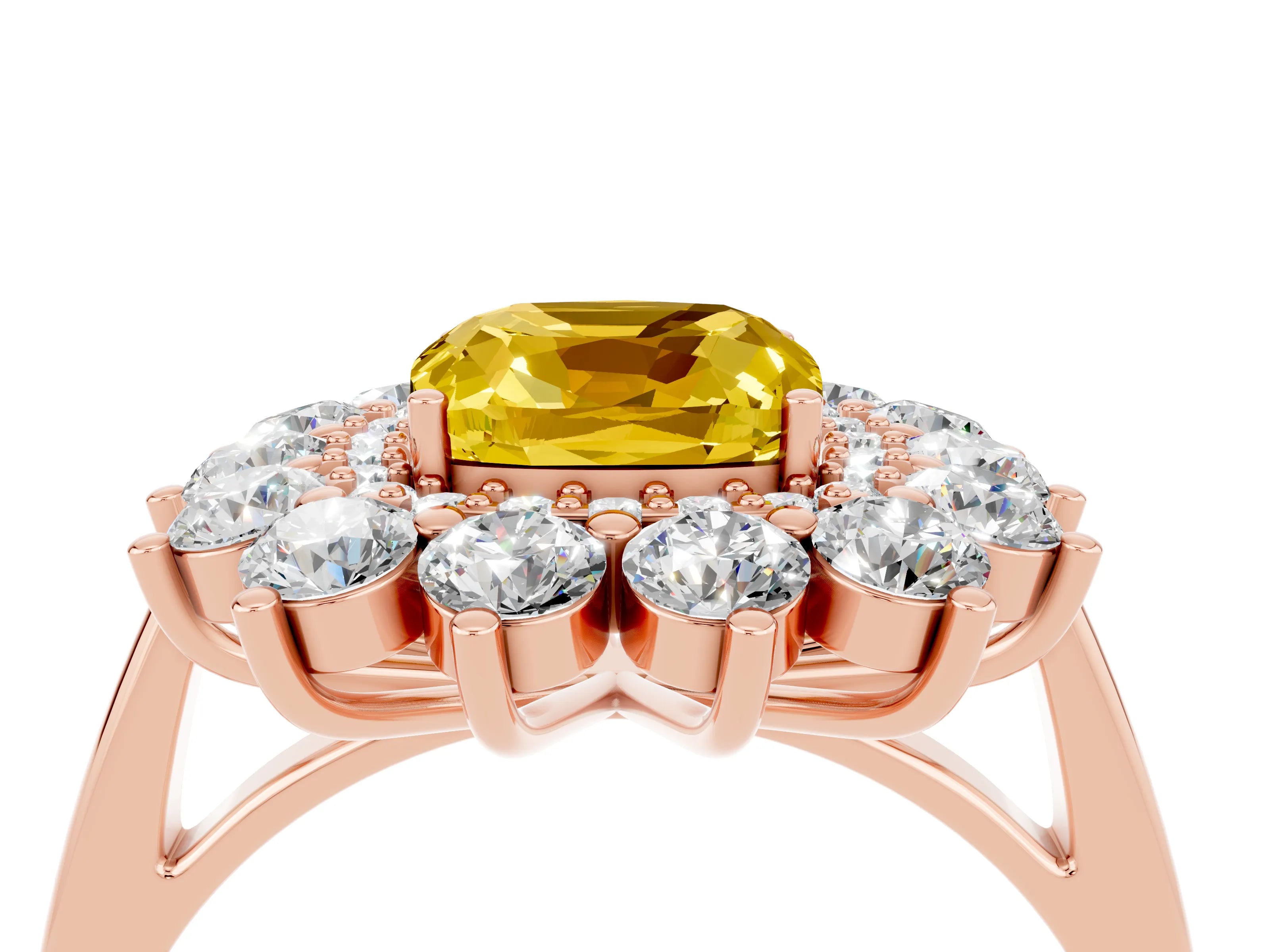 Rose gold Cushion Cut Halo Cluster Diamond Ring with Pave Band and Four-Prong Setting_4