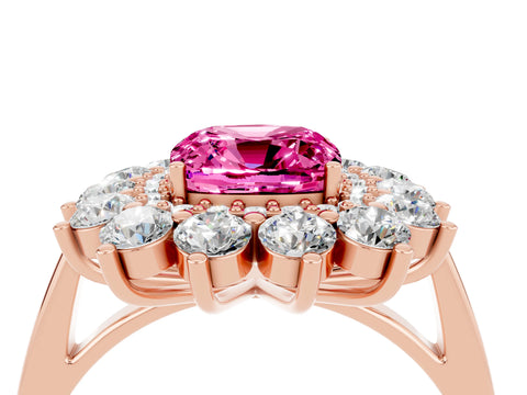 Rose gold Cushion Cut Halo Cluster Diamond Ring with Pave Band and Four-Prong Setting_4