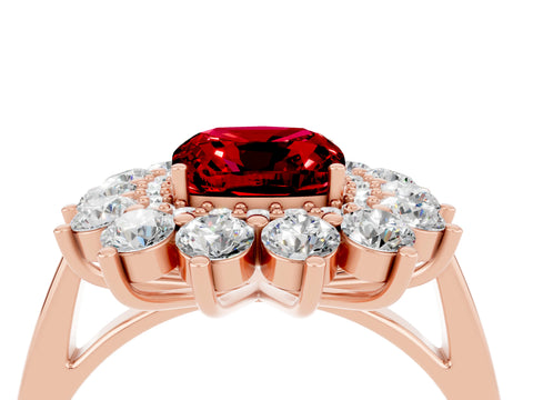 Rose gold Cushion Cut Halo Cluster Diamond Ring with Pave Band and Four-Prong Setting_4