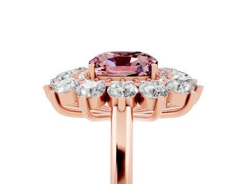 Rose gold Cushion Cut Halo Cluster Diamond Ring with Pave Band and Four-Prong Setting_5