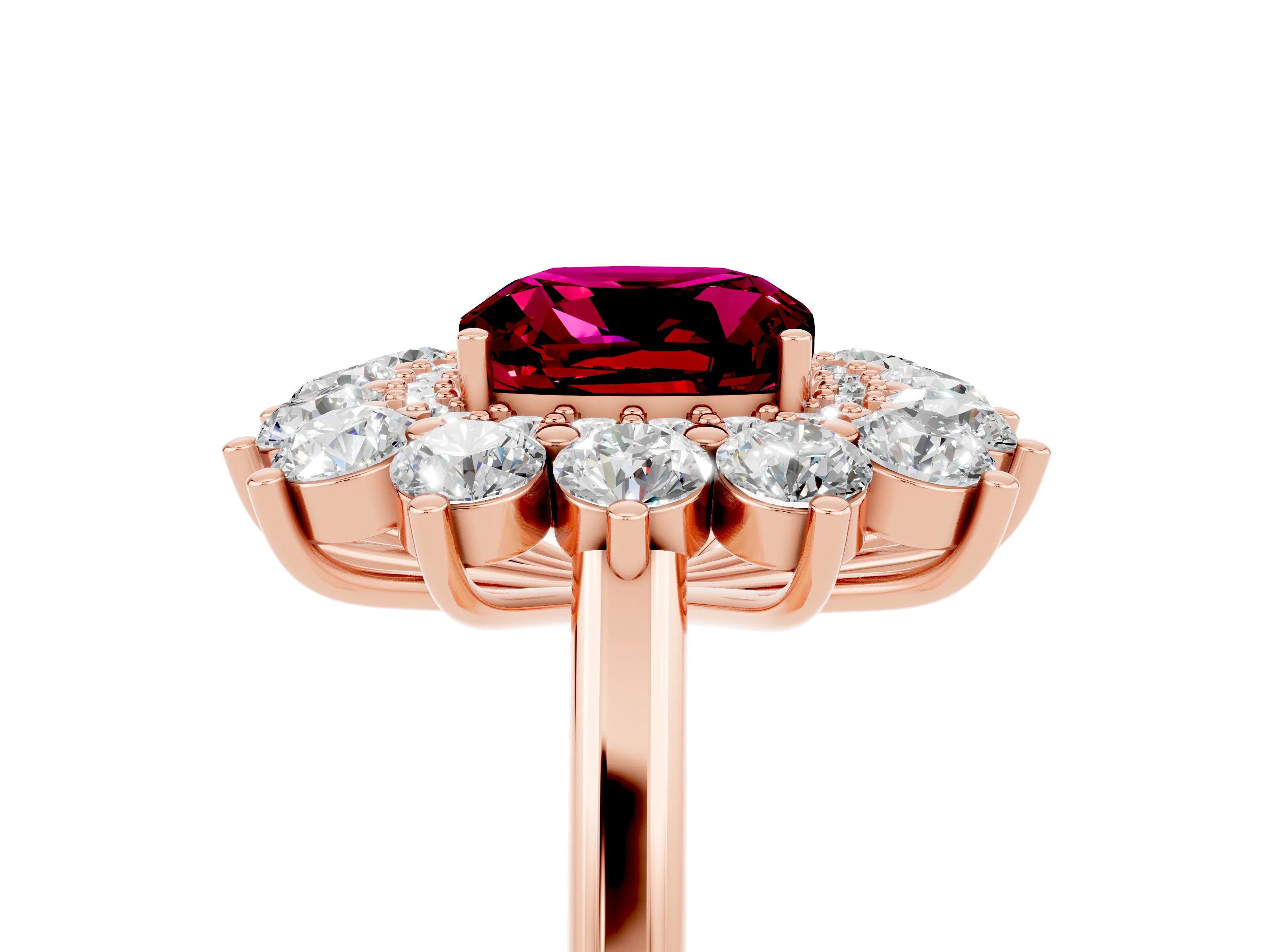 Rose gold Cushion Cut Halo Cluster Diamond Ring with Pave Band and Four-Prong Setting_5