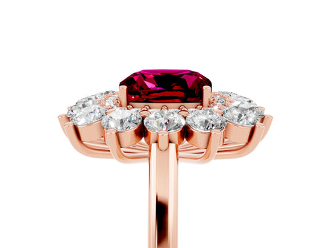 Rose gold Cushion Cut Halo Cluster Diamond Ring with Pave Band and Four-Prong Setting_5