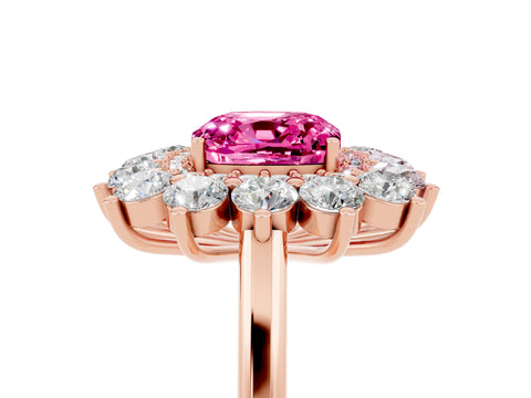Rose gold Cushion Cut Halo Cluster Diamond Ring with Pave Band and Four-Prong Setting_5