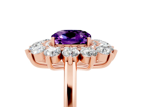 Rose gold Cushion Cut Halo Cluster Diamond Ring with Pave Band and Four-Prong Setting_5