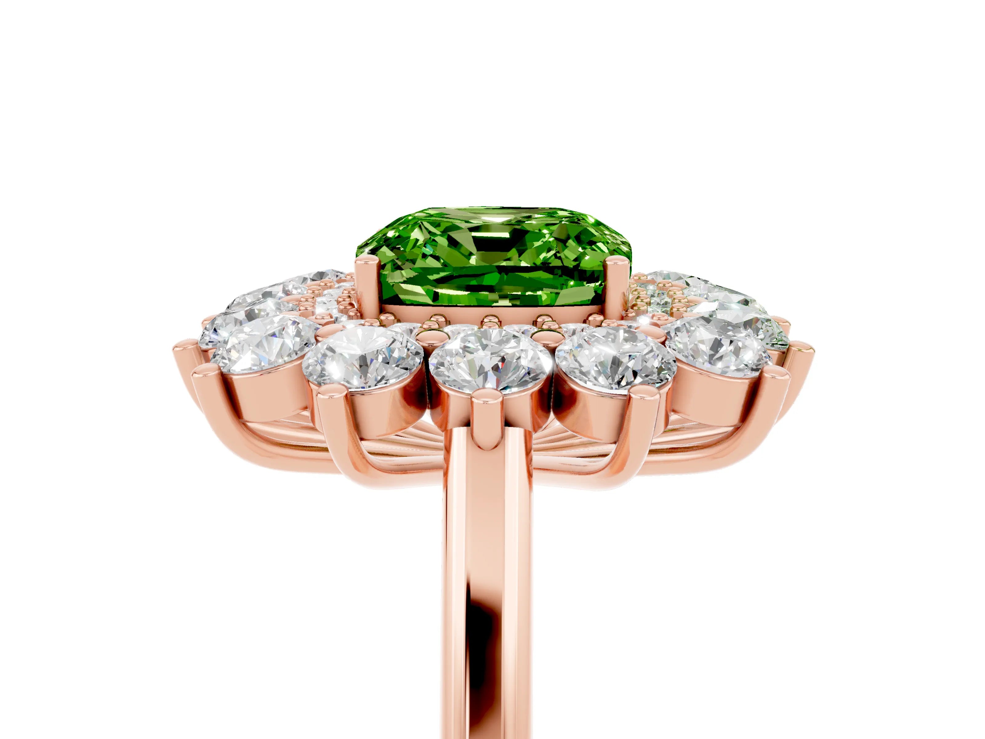 Rose gold Cushion Cut Halo Cluster Diamond Ring with Pave Band and Four-Prong Setting_5
