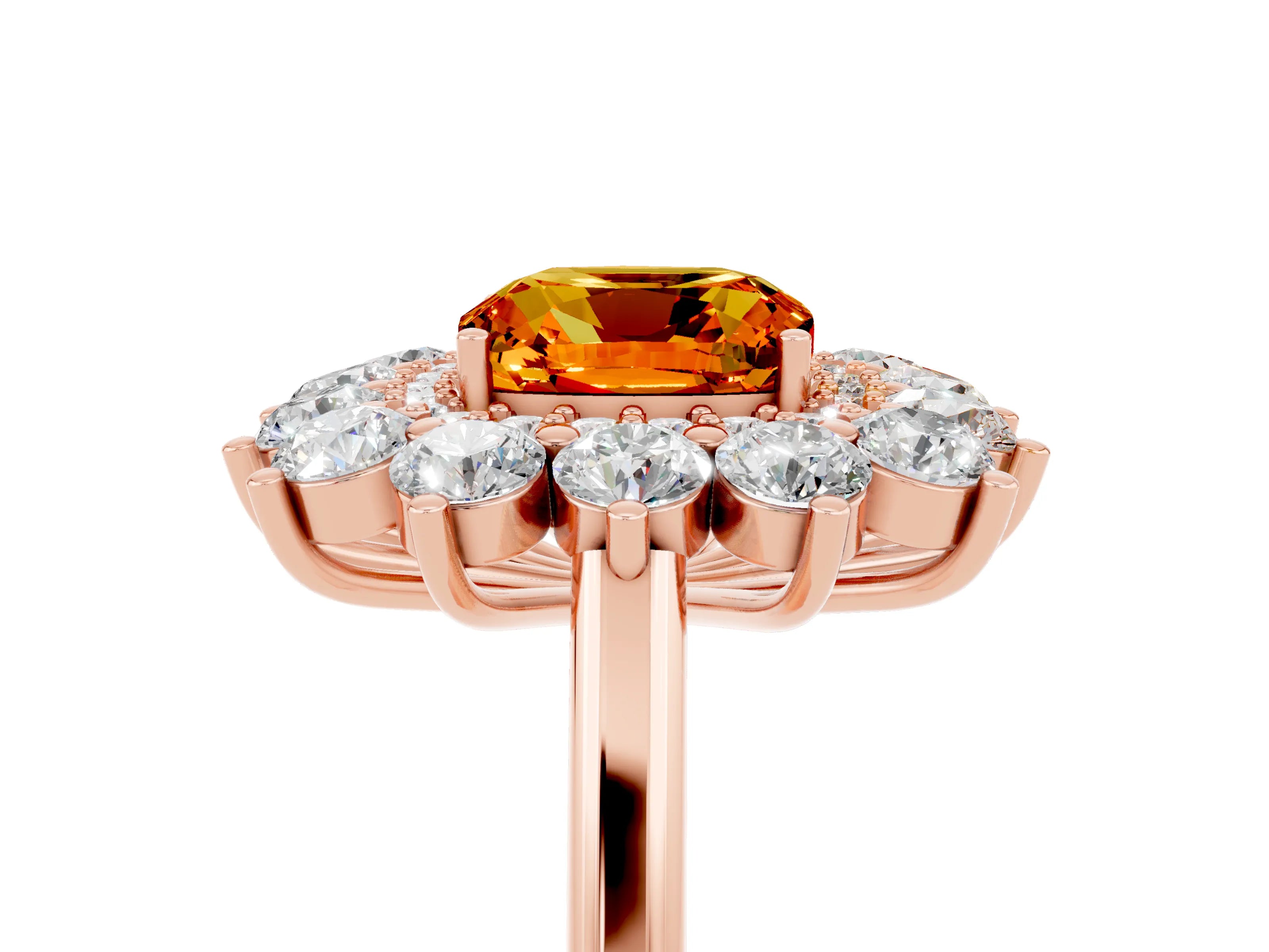 Rose gold Cushion Cut Halo Cluster Diamond Ring with Pave Band and Four-Prong Setting_5