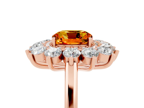 Rose gold Cushion Cut Halo Cluster Diamond Ring with Pave Band and Four-Prong Setting_5