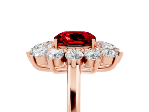 Rose gold Cushion Cut Halo Cluster Diamond Ring with Pave Band and Four-Prong Setting_5