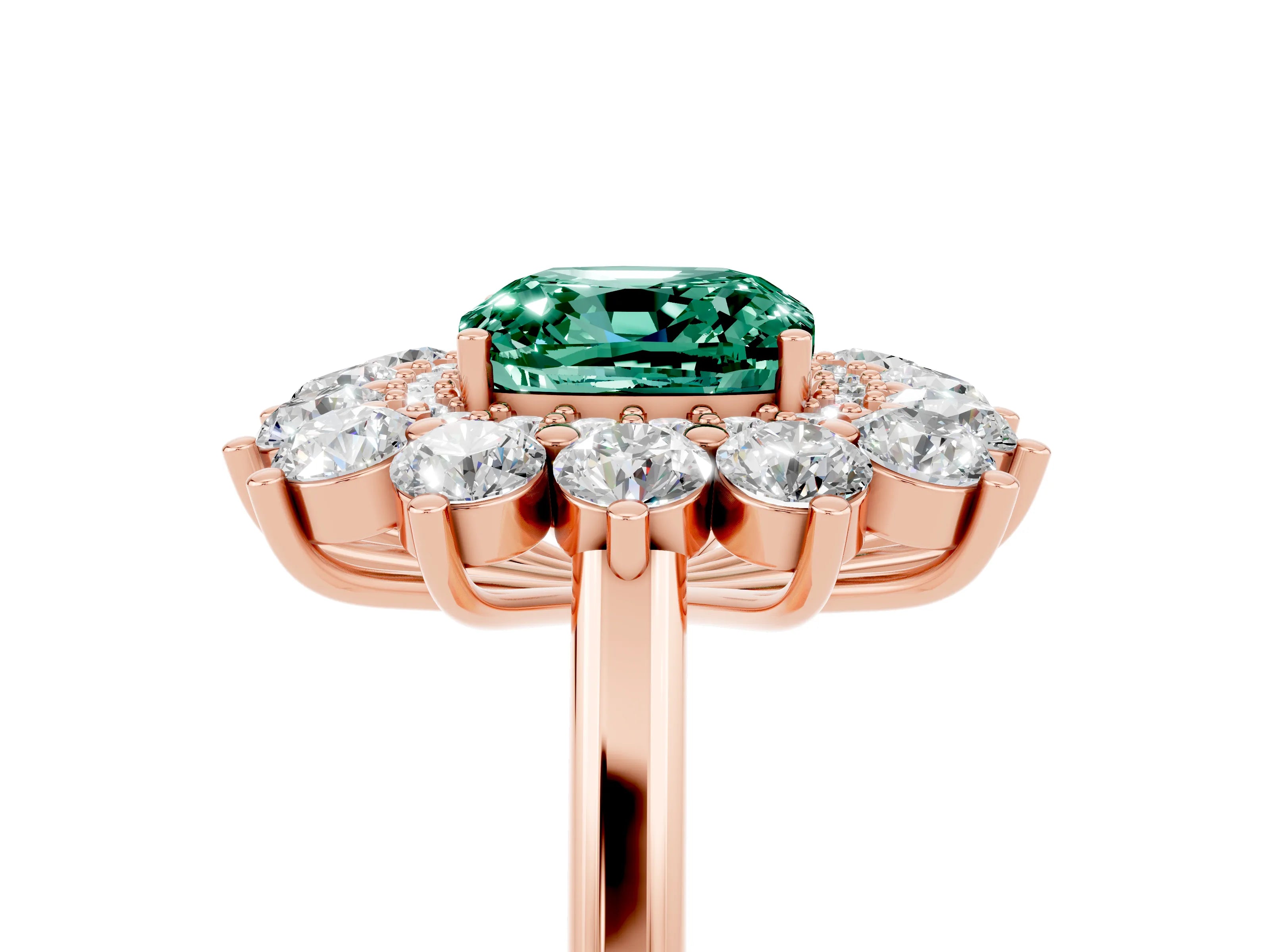 Rose gold Cushion Cut Halo Cluster Diamond Ring with Pave Band and Four-Prong Setting_5