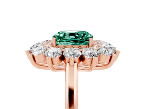 Rose gold Cushion Cut Halo Cluster Diamond Ring with Pave Band and Four-Prong Setting_5