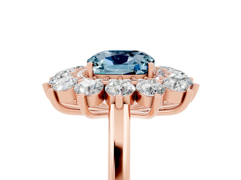 Rose gold Cushion Cut Halo Cluster Diamond Ring with Pave Band and Four-Prong Setting_5