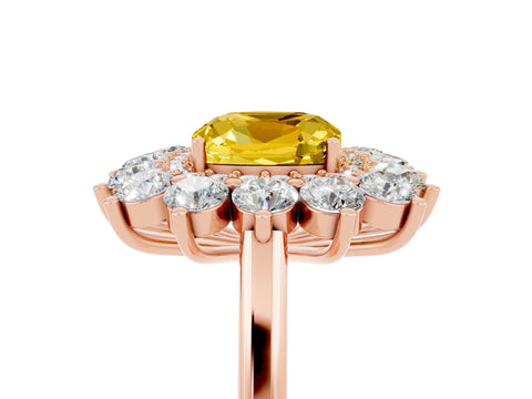 Rose gold Cushion Cut Halo Cluster Diamond Ring with Pave Band and Four-Prong Setting_5
