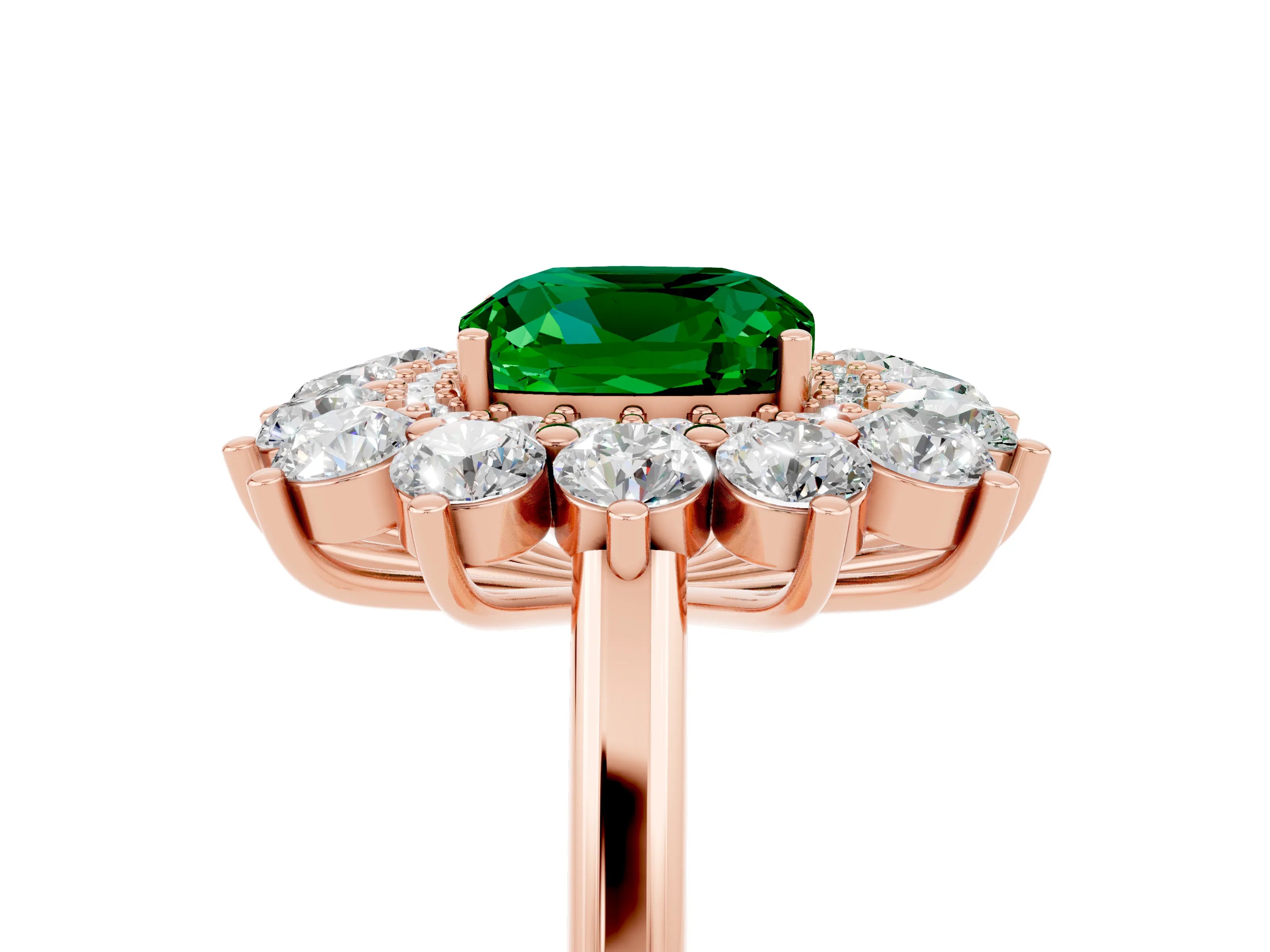Rose gold Cushion Cut Halo Cluster Diamond Ring with Pave Band and Four-Prong Setting_5