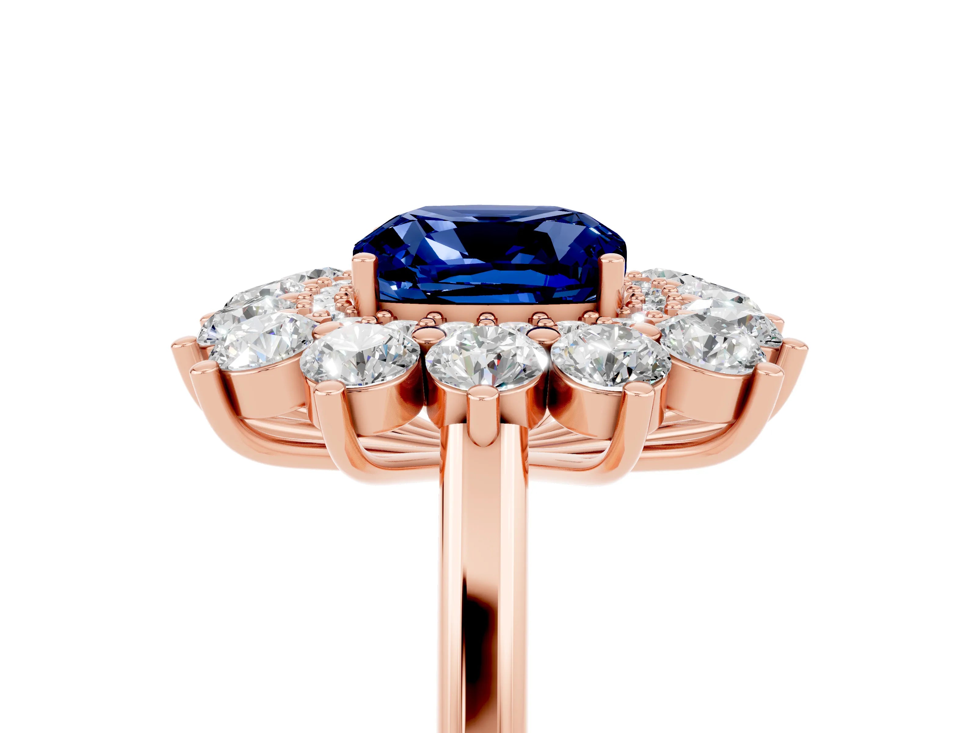 Rose gold Cushion Cut Halo Cluster Diamond Ring with Pave Band and Four-Prong Setting_5