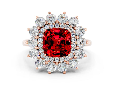 Rose gold Cushion Cut Halo Cluster Diamond Ring with Pave Band and Four-Prong Setting