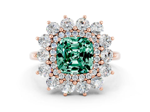 Rose gold Cushion Cut Halo Cluster Diamond Ring with Pave Band and Four-Prong Setting