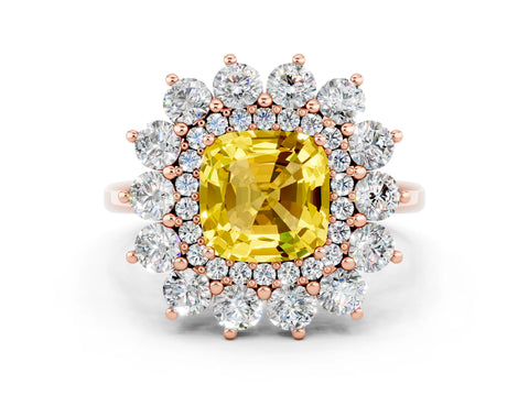 Rose gold Cushion Cut Halo Cluster Diamond Ring with Pave Band and Four-Prong Setting