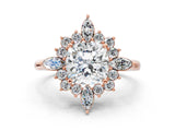 Rose gold Cushion Cut Halo Diamond Cluster Ring with Marquise and Round Stones on a White Gold Band with Prong Setting_15