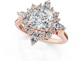 Rose gold Cushion Cut Halo Diamond Cluster Ring with Marquise and Round Stones on a White Gold Band with Prong Setting_16