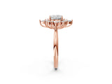 Rose gold Cushion Cut Halo Diamond Cluster Ring with Marquise and Round Stones on a White Gold Band with Prong Setting_17