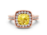Rose gold Cushion Cut Halo Diamond Engagement Ring with Milgrain Pave Band and Four-Prong Setting