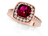 Rose gold Cushion Cut Halo Diamond Engagement Ring with Milgrain Pave Band and Four-Prong Setting_1