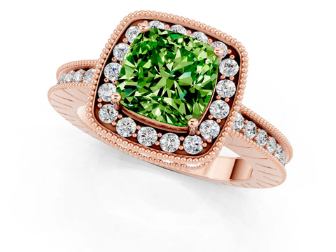 Rose gold Cushion Cut Halo Diamond Engagement Ring with Milgrain Pave Band and Four-Prong Setting_1