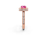 Rose gold Cushion Cut Halo Diamond Engagement Ring with Milgrain Pave Band and Four-Prong Setting_2