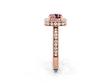 Rose gold Cushion Cut Halo Diamond Engagement Ring with Milgrain Pave Band and Four-Prong Setting_2