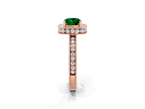 Rose gold Cushion Cut Halo Diamond Engagement Ring with Milgrain Pave Band and Four-Prong Setting_2