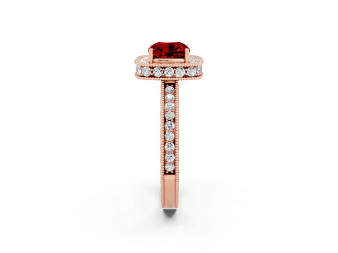 Rose gold Cushion Cut Halo Diamond Engagement Ring with Milgrain Pave Band and Four-Prong Setting_2