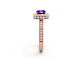 Rose gold Cushion Cut Halo Diamond Engagement Ring with Milgrain Pave Band and Four-Prong Setting_2