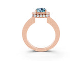 Rose gold Cushion Cut Halo Diamond Engagement Ring with Milgrain Pave Band and Four-Prong Setting_3