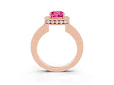 Rose gold Cushion Cut Halo Diamond Engagement Ring with Milgrain Pave Band and Four-Prong Setting_3