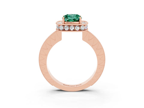Rose gold Cushion Cut Halo Diamond Engagement Ring with Milgrain Pave Band and Four-Prong Setting_3
